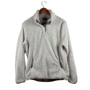 Eddie Bauer Womens Medium Plush Fleece Snap Neck Pullover Sweater Ivory White